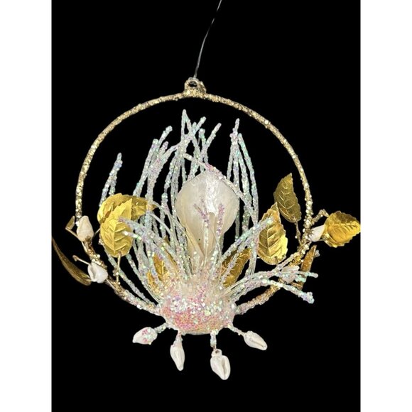 Vintage Round Wire Seashell Underwater Scene Christmas Ornament Silvestri 4" - Picture 6 of 8